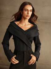 Anewsta Sexy V-Neck Low-Cut Long Sleeve Bodysuit, Figure Flattering Design